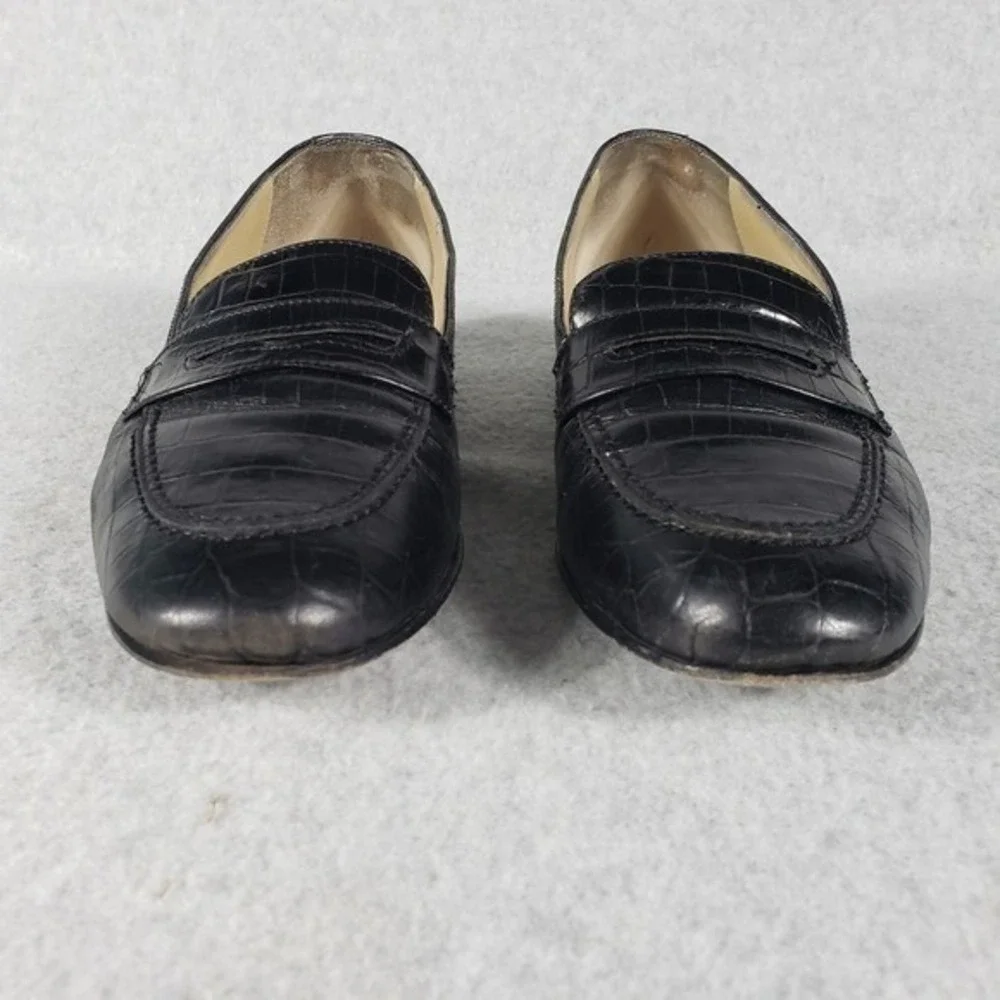 Talbots Womens Loafers Size 9 Black Croc Embossed Leather Stacked Heel Flats‎